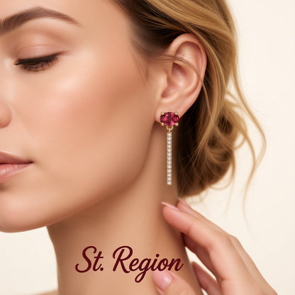 Rose Crystal and Cubic Zirconia Oval Chain Drop Earrings, drop earrings for women, elegant gift for her, detail close-up
