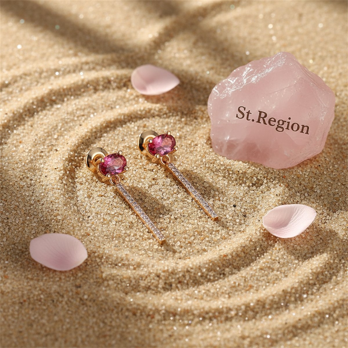 Rose Crystal and Cubic Zirconia Oval Chain Drop Earrings, drop earrings for women, elegant gift for her, lifestyle look