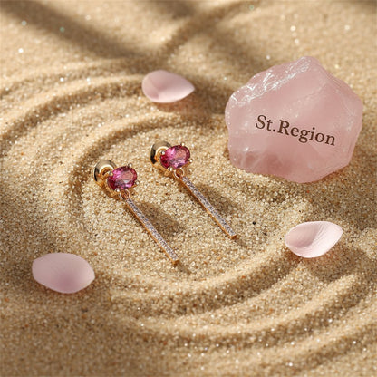 Rose Crystal and Cubic Zirconia Oval Chain Drop Earrings, drop earrings for women, elegant gift for her, lifestyle look