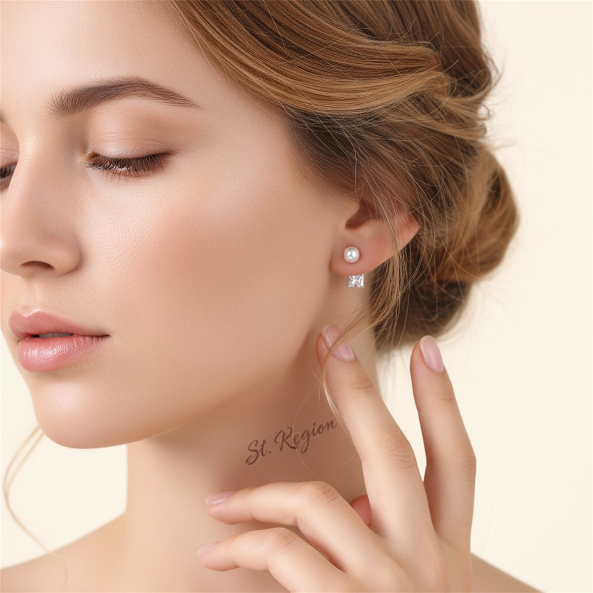 Crystal and Pearl Silver-Plated Princess-Cut Ear Jackets, elegant gift for her, styled look