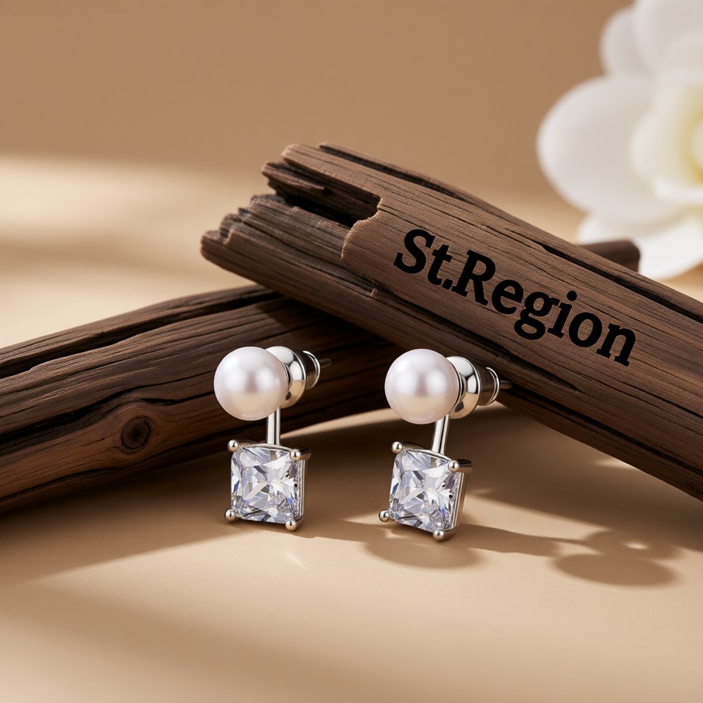 Crystal and Pearl Silver-Plated Princess-Cut Ear Jackets, elegant gift for her, front view