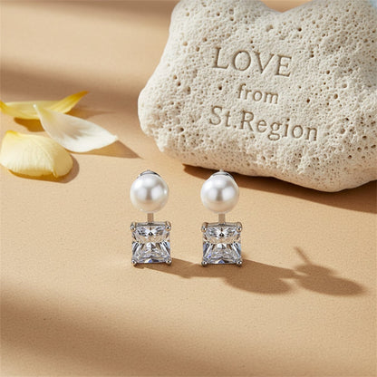 Crystal and Pearl Silver-Plated Princess-Cut Ear Jackets, elegant gift for her, lifestyle look