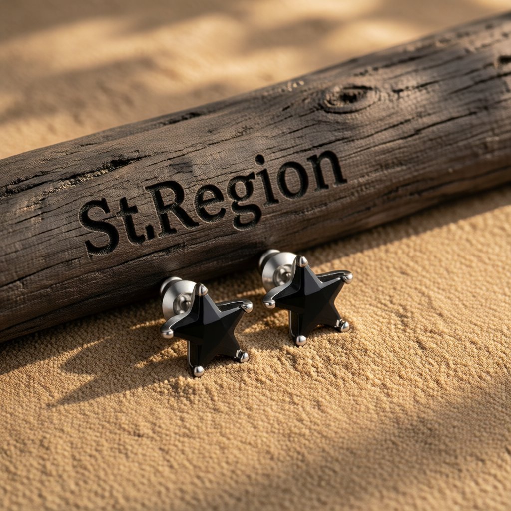 Black Crystal and Silver-Plated Star Stud Earrings, silver stud earrings for women, everyday style, front view