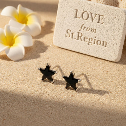 Black Crystal and Silver-Plated Star Stud Earrings, silver stud earrings for women, everyday style, lifestyle look