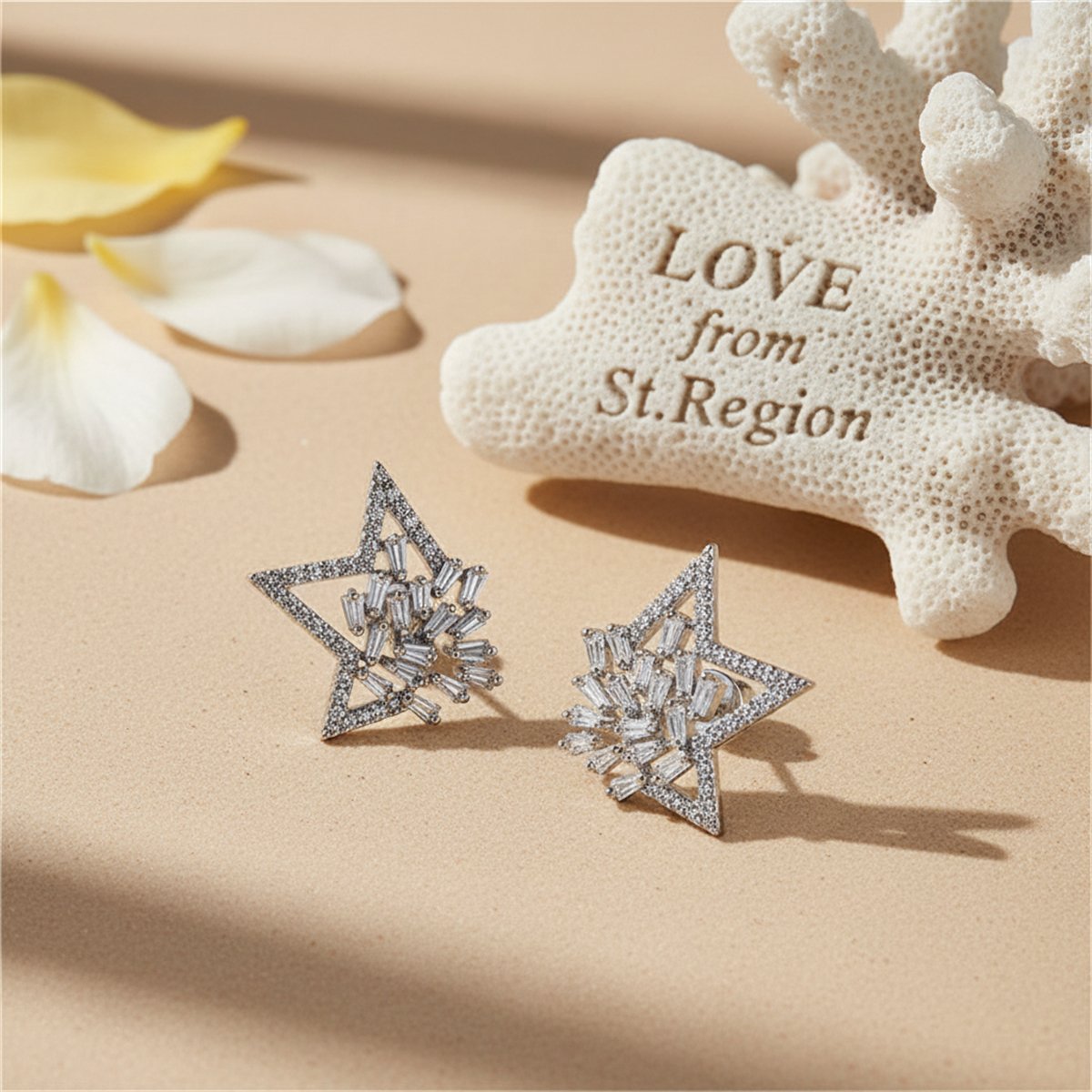 Cubic Zirconia and Crystal Silver-Plated Open Star Stud Earrings, silver stud earrings for women, lifestyle look