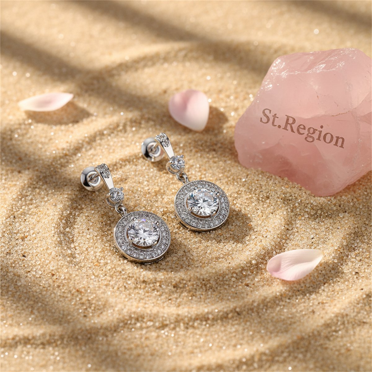 Crystal and Cubic Zirconia Halo Round Drop Earrings, drop earrings for women, elegant gift for her, detail close-up