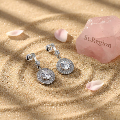 Crystal and Cubic Zirconia Halo Round Drop Earrings, drop earrings for women, elegant gift for her, detail close-up