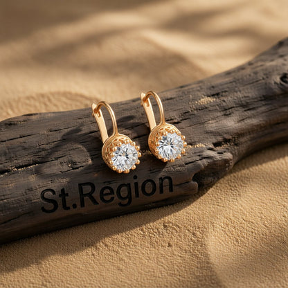 Crystal and 18K Rose Gold-Plated Round Huggie Earrings, rose gold huggie earrings, vintage-inspired design, front view