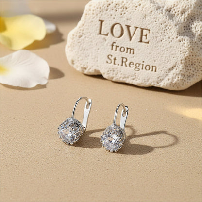 Crystal and Silver-Plated Round Huggie Earrings, silver huggie earrings, elegant gift for her, lifestyle look