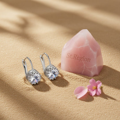 Crystal and Silver-Plated Round Huggie Earrings, silver huggie earrings, elegant gift for her, detail close-up