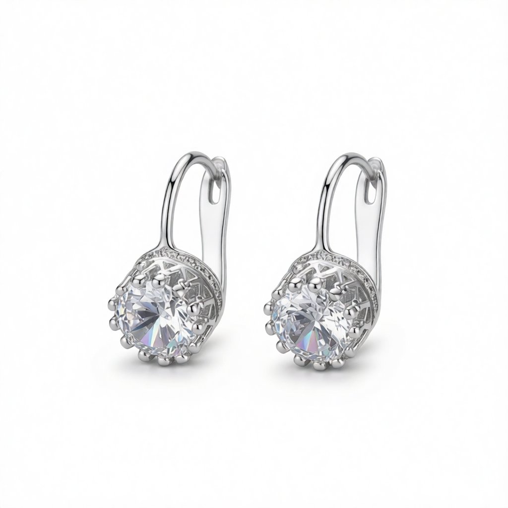 Crystal and Silver-Plated Round Huggie Earrings, silver huggie earrings, elegant gift for her, side view