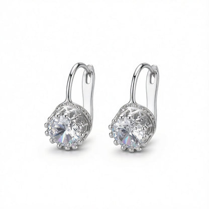 Crystal and Silver-Plated Round Huggie Earrings, silver huggie earrings, elegant gift for her, side view