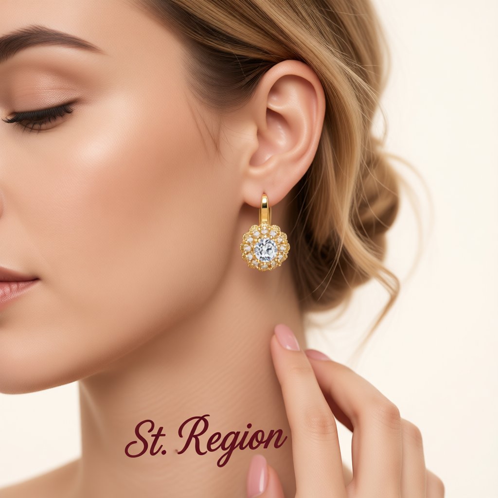 Cubic Zirconia and Crystal 18K Gold-Plated Crystal Flower Huggie Earrings, gold huggie earrings, styled look