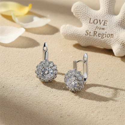 Crystal and Cubic Zirconia Silver-Plated Flower Huggie Earrings, silver huggie earrings, botanical inspired, lifestyle look