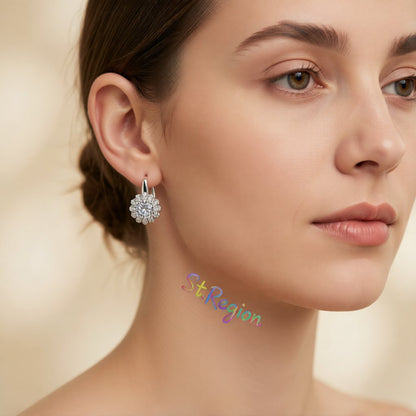 Crystal and Cubic Zirconia Silver-Plated Flower Huggie Earrings, silver huggie earrings, botanical inspired, styled look