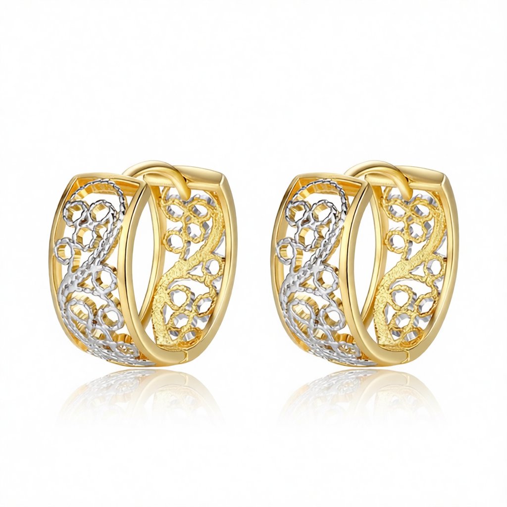 Two-Tone Scroll Huggie Earrings, huggie earrings, vintage-inspired design, side view