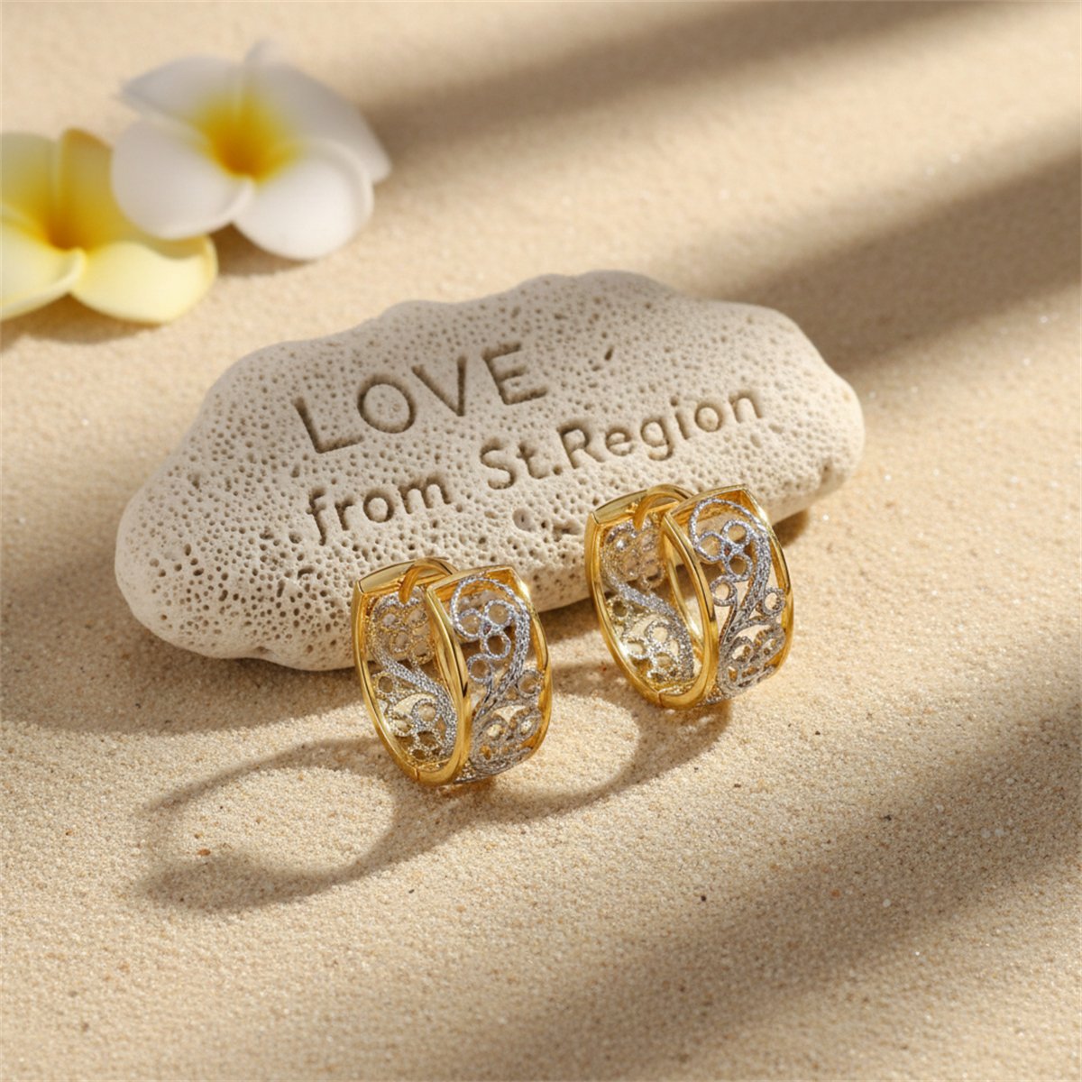 Two-Tone Scroll Huggie Earrings, huggie earrings, vintage-inspired design, lifestyle look