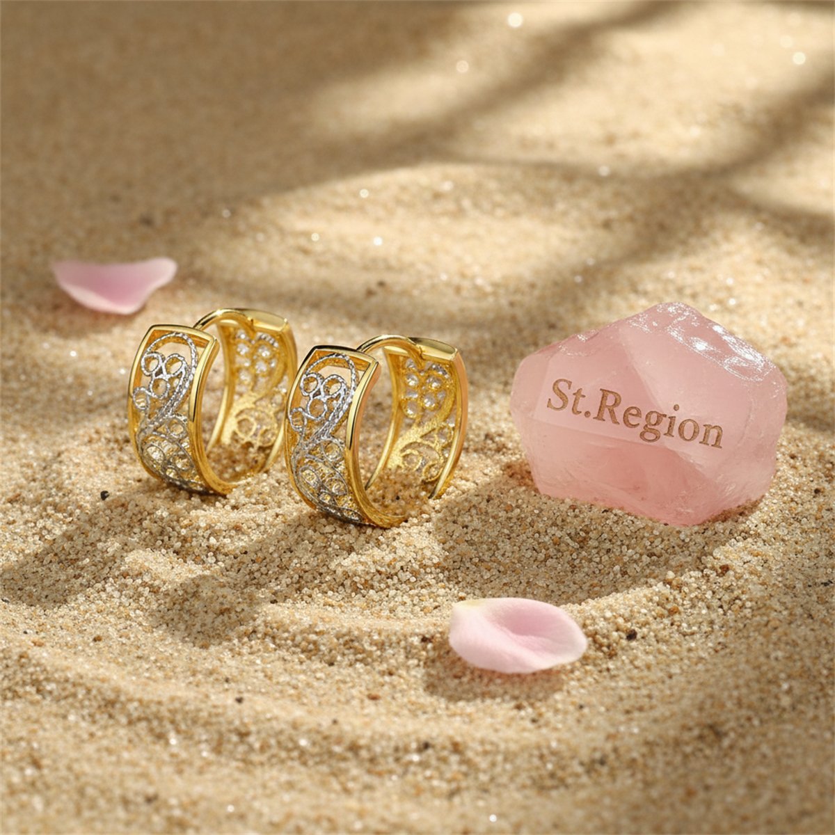 Two-Tone Scroll Huggie Earrings, huggie earrings, vintage-inspired design, detail close-up