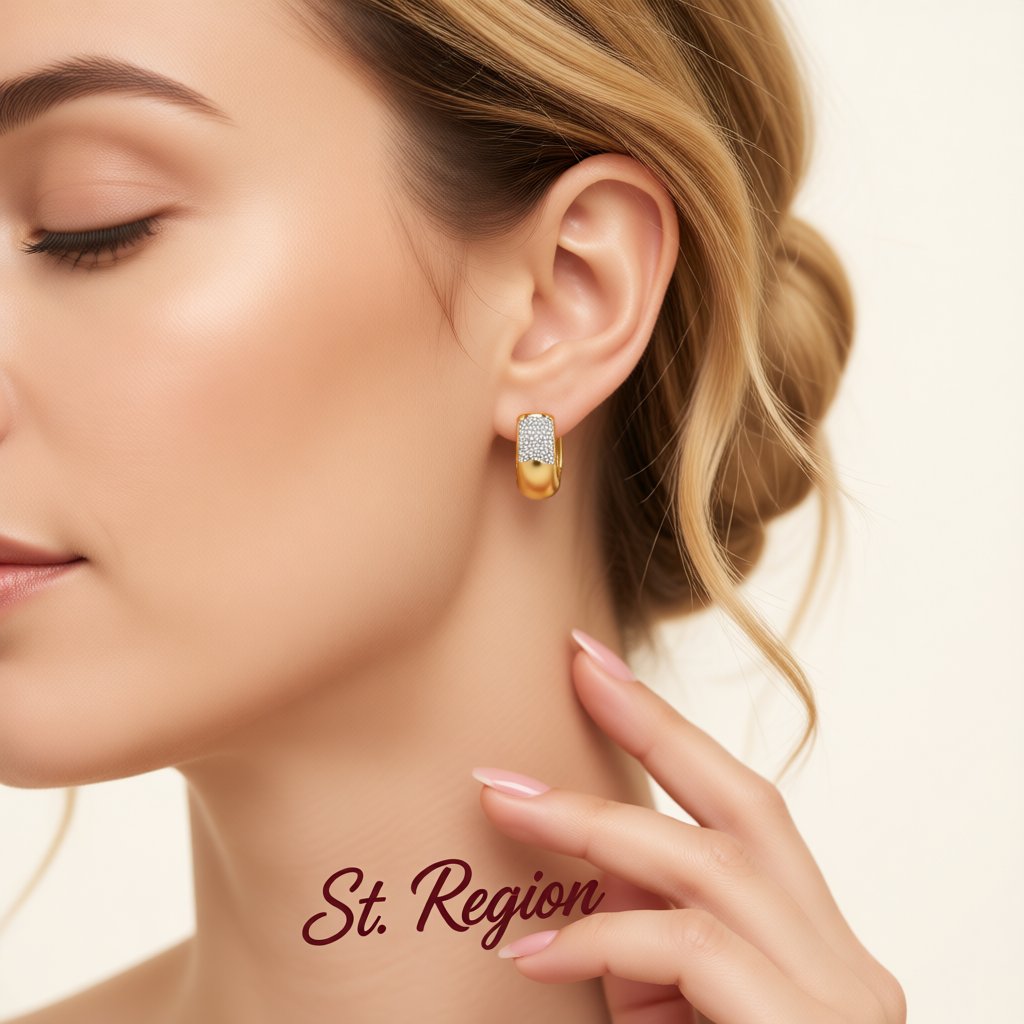 Cubic Zirconia and 18K Gold-Plated Huggie Earrings, gold huggie earrings, botanical inspired, styled look