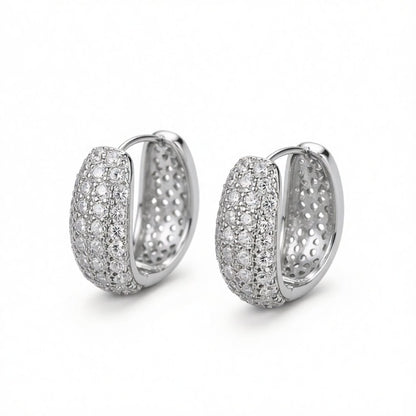 Cubic Zirconia and Silver-Plated Dome Huggie Earrings, silver huggie earrings, elegant gift for her, side view