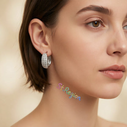 Cubic Zirconia and Silver-Plated Dome Huggie Earrings, silver huggie earrings, elegant gift for her, styled look