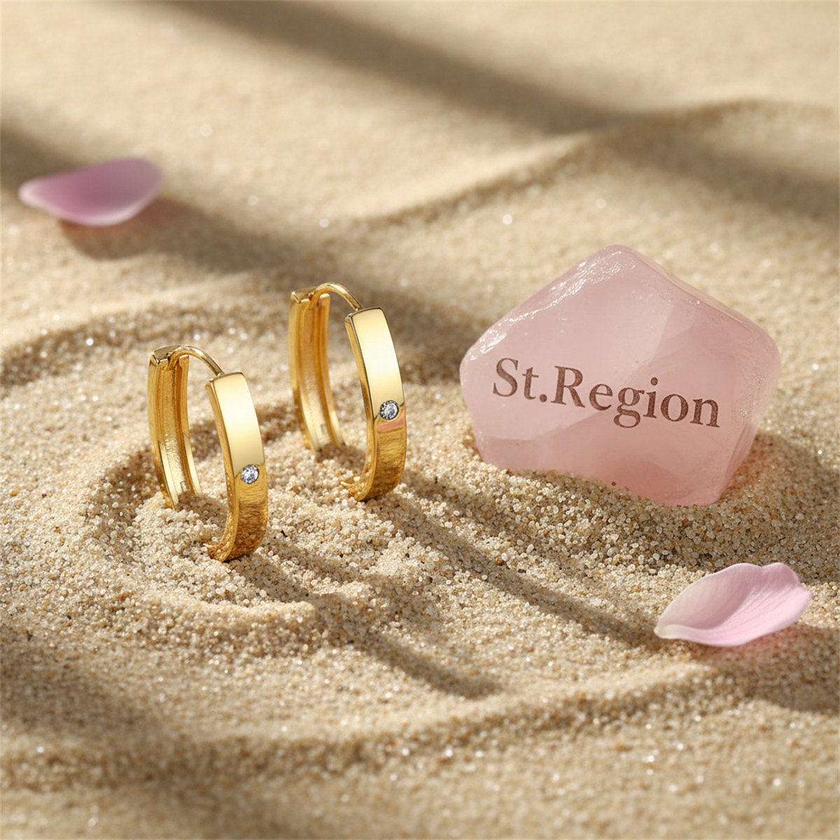 Cubic Zirconia and 18K Gold-Plated Hoop Earrings, gold huggie earrings, elegant gift for her, detail close-up