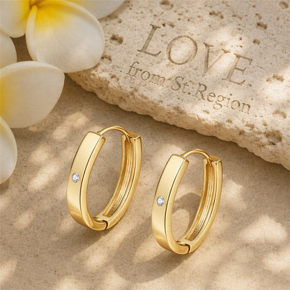 Cubic Zirconia and 18K Gold-Plated Hoop Earrings, gold huggie earrings, elegant gift for her, lifestyle look