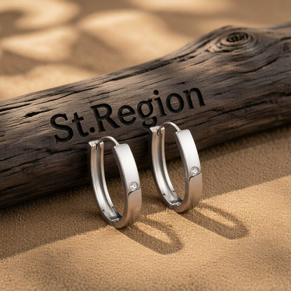Cubic Zirconia and Silver-Plated Hoop Earrings, silver huggie earrings, botanical inspired, front view