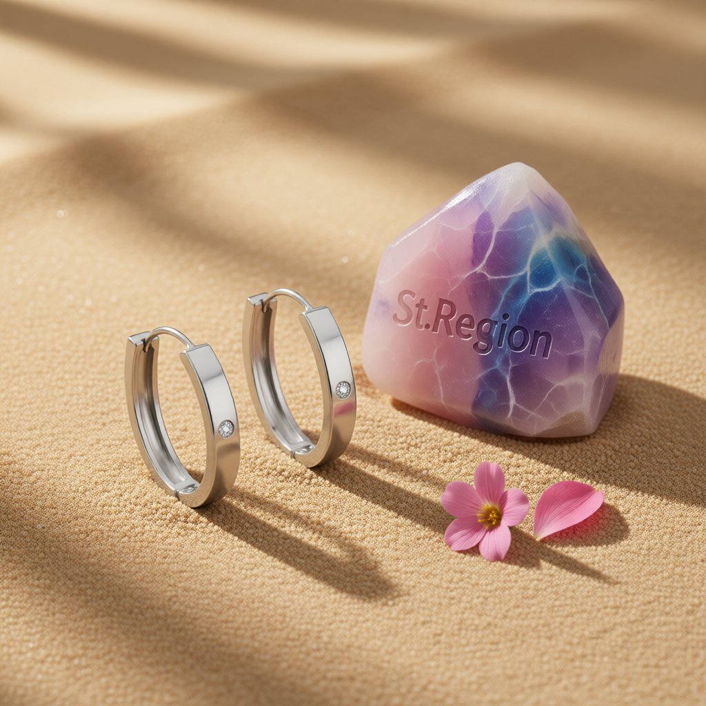 Cubic Zirconia and Silver-Plated Hoop Earrings, silver huggie earrings, botanical inspired, detail close-up