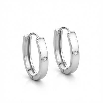 Cubic Zirconia and Silver-Plated Hoop Earrings, silver huggie earrings, botanical inspired, side view