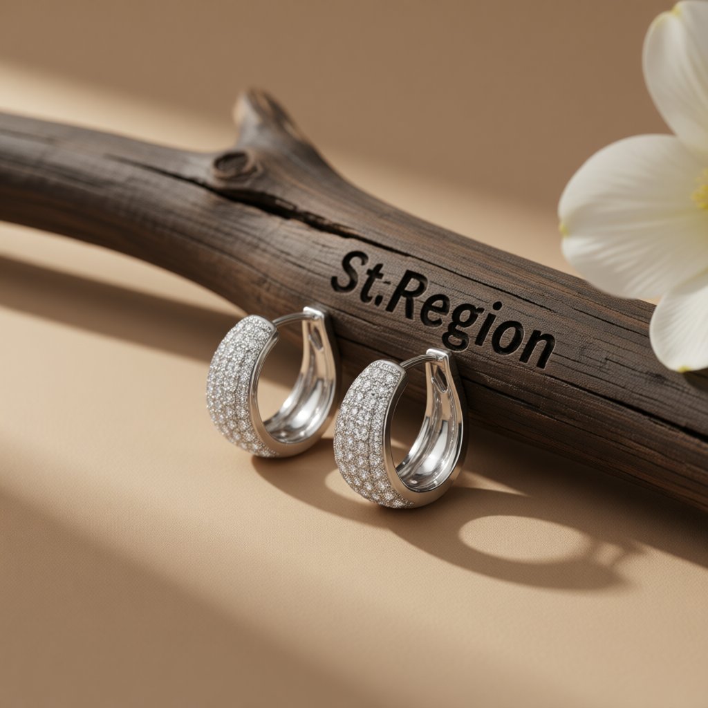 Cubic Zirconia and Silver-Plated Pear Huggie Earrings, silver huggie earrings, elegant gift for her, front view