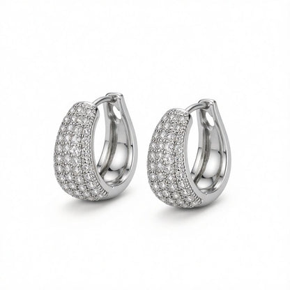 Cubic Zirconia and Silver-Plated Pear Huggie Earrings, silver huggie earrings, elegant gift for her, side view