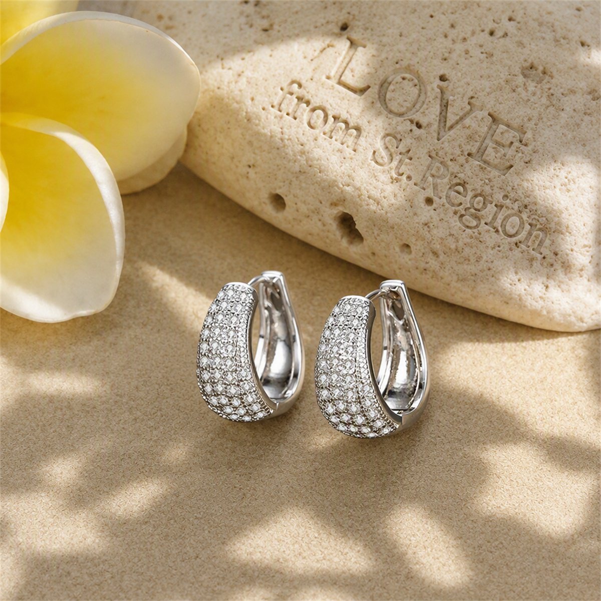 Cubic Zirconia and Silver-Plated Pear Huggie Earrings, silver huggie earrings, elegant gift for her, lifestyle look