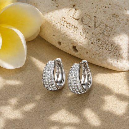 Cubic Zirconia and Silver-Plated Pear Huggie Earrings, silver huggie earrings, elegant gift for her, lifestyle look