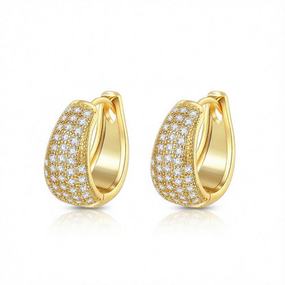 Cubic Zirconia and 18K Gold-Plated Pear Huggie Earrings, gold huggie earrings, vintage-inspired design, side view