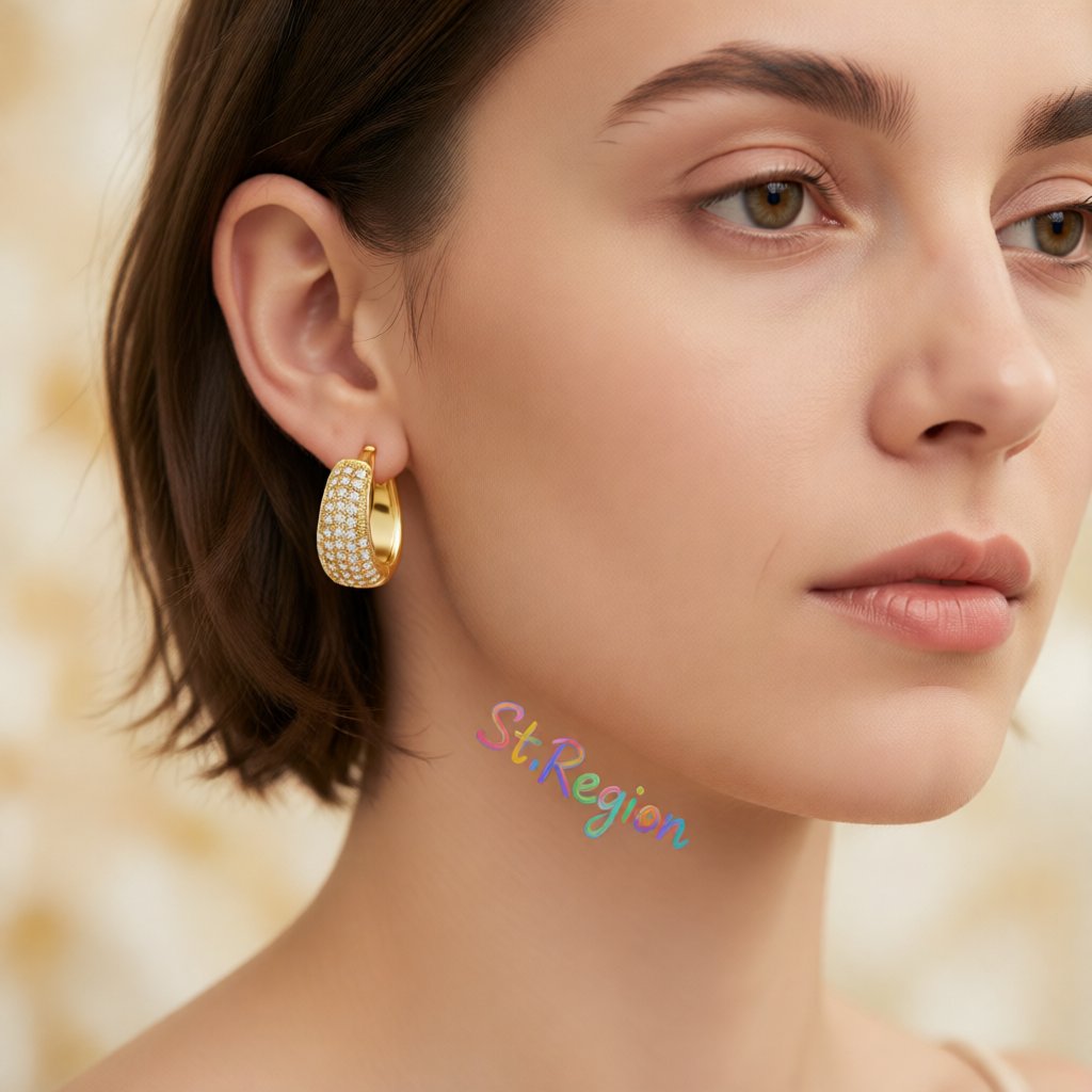Cubic Zirconia and 18K Gold-Plated Pear Huggie Earrings, gold huggie earrings, vintage-inspired design, styled look