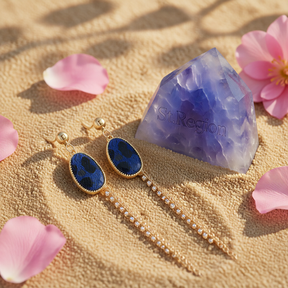 Cubic Zirconia & Blue Leopard Tassel Drop Earrings