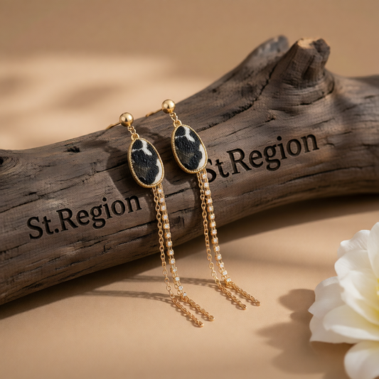 Cubic Zirconia & White Leopard Tassel Drop Earrings