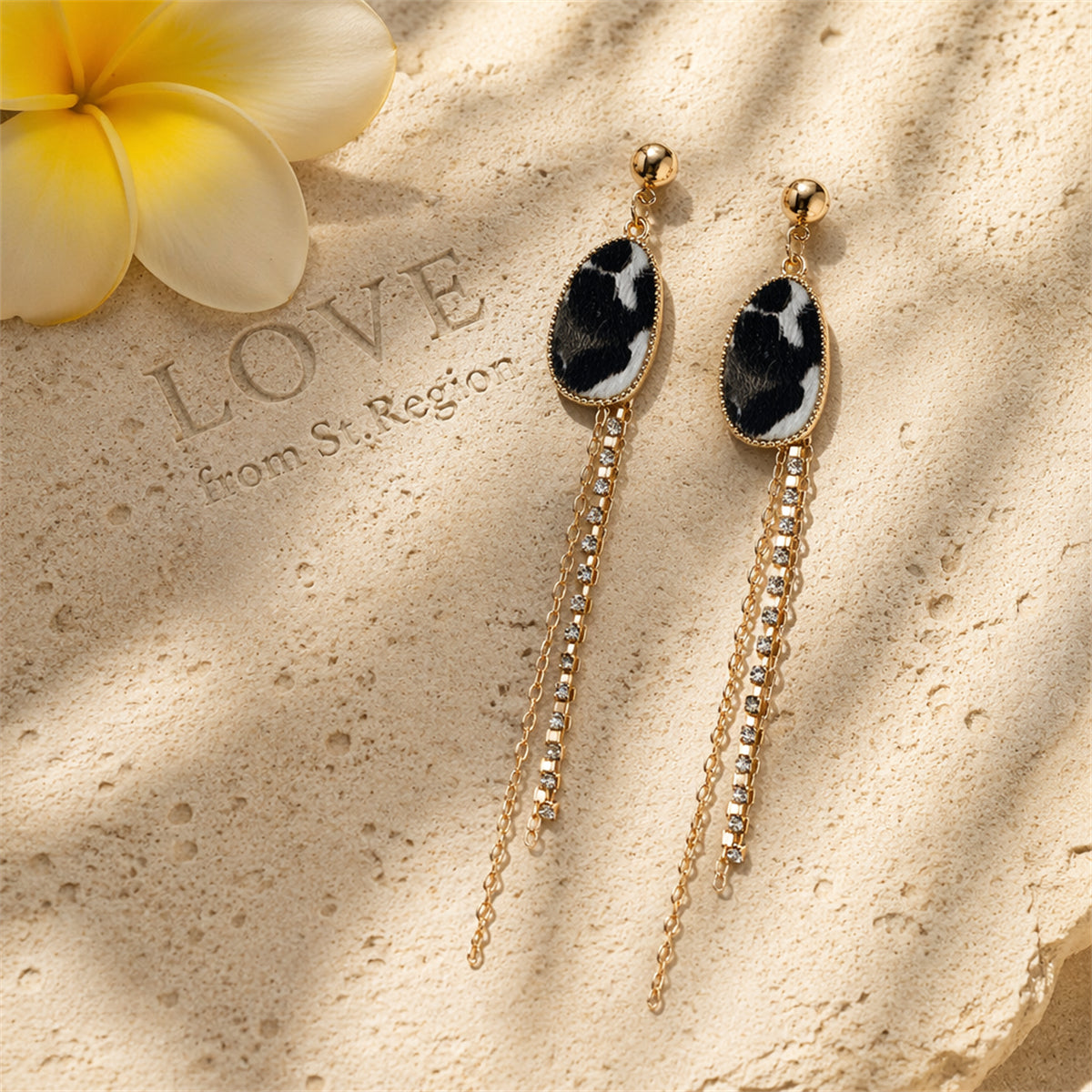 Cubic Zirconia & White Leopard Tassel Drop Earrings