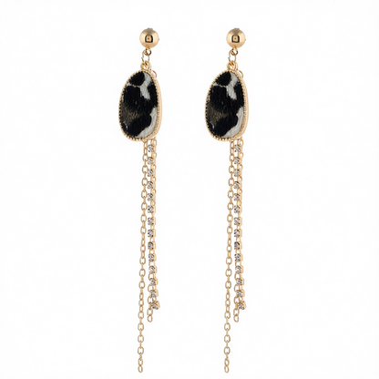 Cubic Zirconia & White Leopard Tassel Drop Earrings