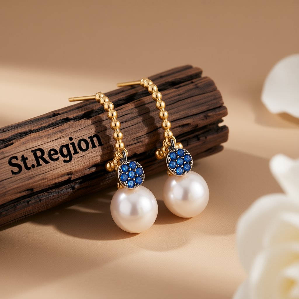 Pearl and Cubic Zirconia 18K Gold-Plated Beaded Drop Earrings, gold drop earrings for women, front view