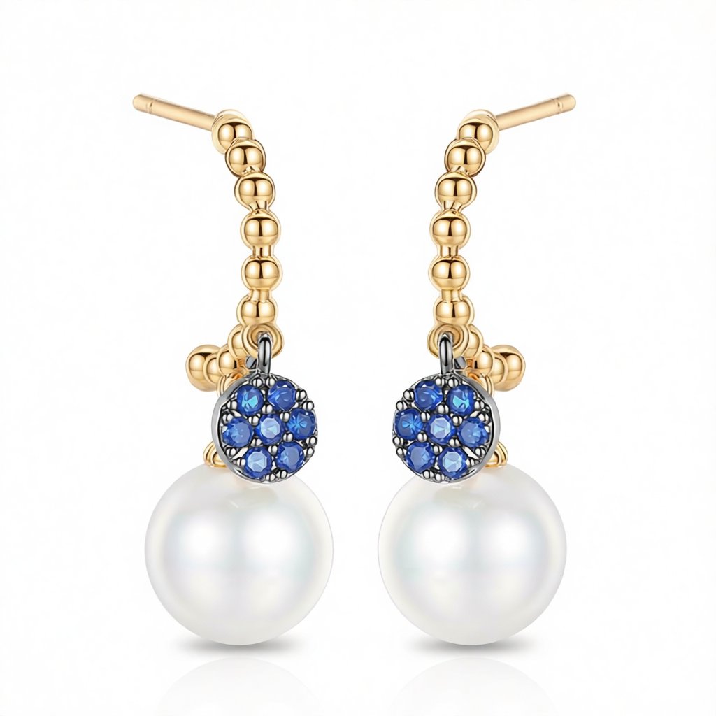 Pearl and Cubic Zirconia 18K Gold-Plated Beaded Drop Earrings, gold drop earrings for women, side view
