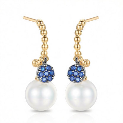 Pearl and Cubic Zirconia 18K Gold-Plated Beaded Drop Earrings, gold drop earrings for women, side view