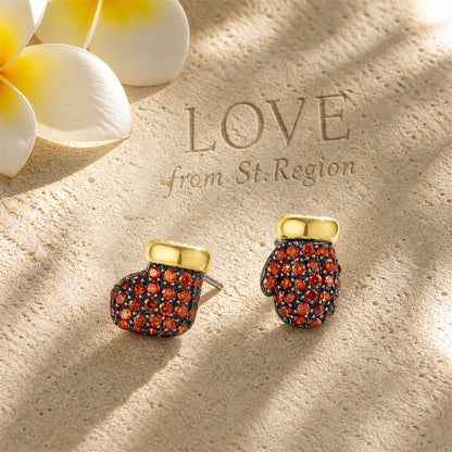Red Cubic Zirconia and 18K Gold-Plated Mismatch Gloves Stud Earrings, cubic zirconia stud earrings for women, lifestyle look