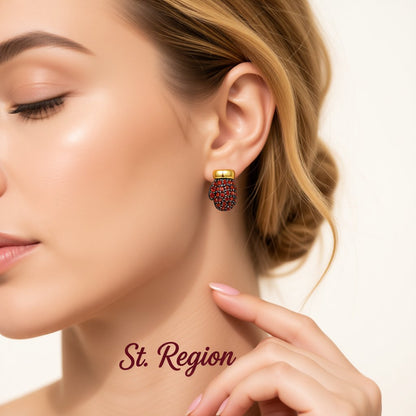 Red Cubic Zirconia and 18K Gold-Plated Mismatch Gloves Stud Earrings, cubic zirconia stud earrings for women, styled look