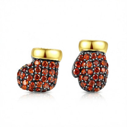Red Cubic Zirconia and 18K Gold-Plated Mismatch Gloves Stud Earrings, cubic zirconia stud earrings for women, side view