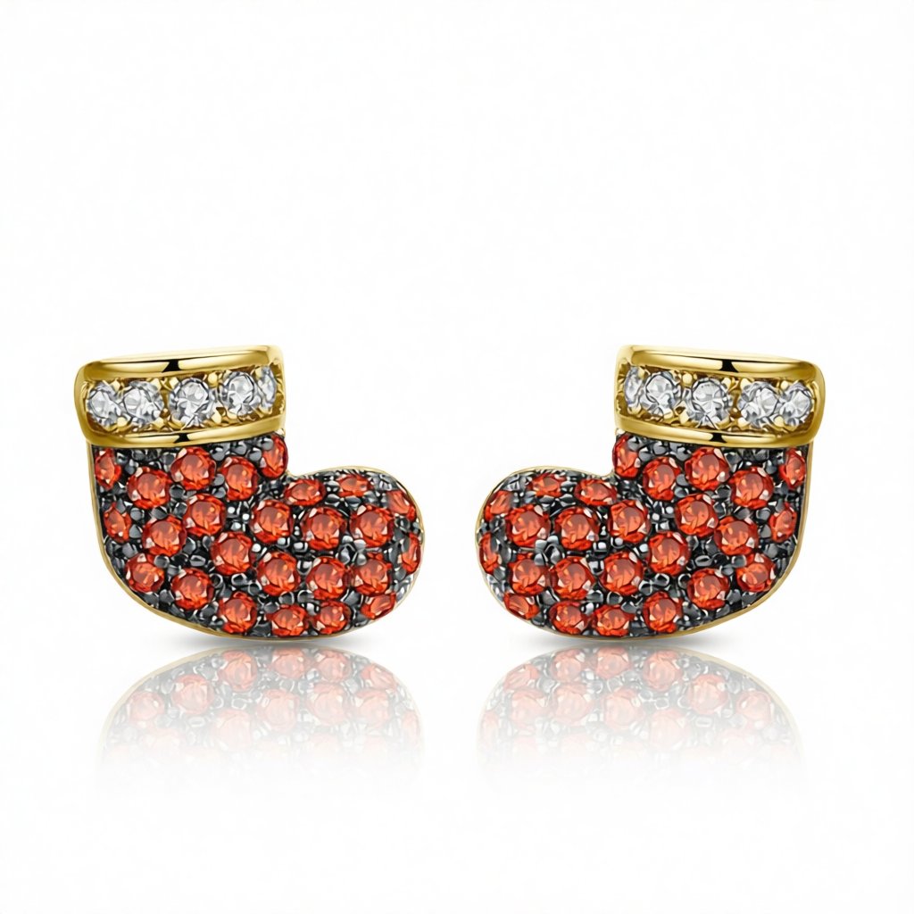 Red Cubic Zirconia and 18K Gold-Plated Stocking Stud Earrings, cubic zirconia stud earrings for women, side view