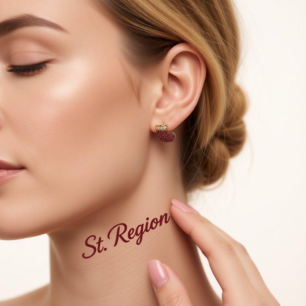 Red Cubic Zirconia and 18K Gold-Plated Stocking Stud Earrings, cubic zirconia stud earrings for women, styled look