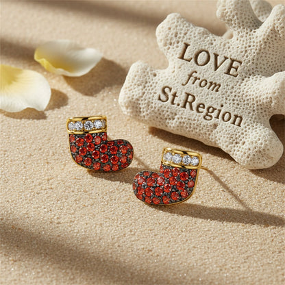 Red Cubic Zirconia and 18K Gold-Plated Stocking Stud Earrings, cubic zirconia stud earrings for women, lifestyle look