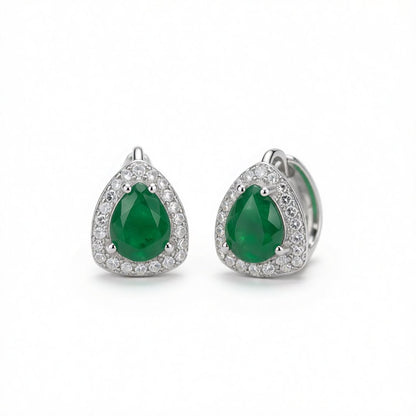 Green Crystal and Cubic Zirconia Pear-Cut Huggie Earrings, huggie earrings, vintage-inspired design, side view